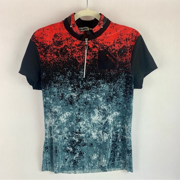 Jamie Sadock Womens Medium Golf Top Crinkle Plisse 1/4 Zip Red Collared Shirt - Picture 6 of 14